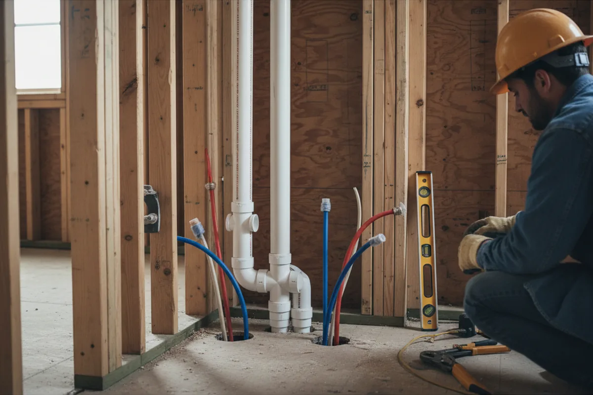 Drain and supply rough-in during Drain Cleaning in Eastford